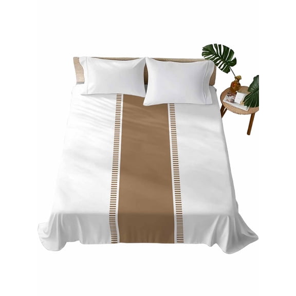 Brown Solid Color Texture Queen Size Flat Sheet Only, Hotel Luxury Microfiber Bed Top Sheets, Simple Brown Stripes Soft Breathable Bedding Sheet for Bedroom, Easy Care - 90" x 102"