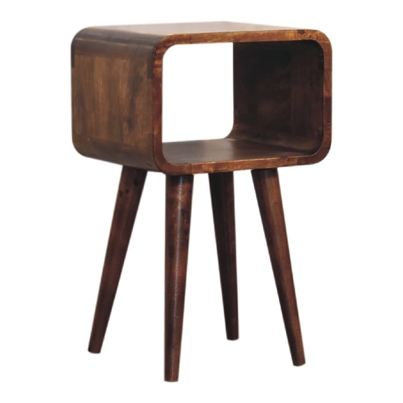 Brown Solid Wood Bedroom Bedside Chest - Open Compartment For Essentials Classic Mango With Curved Design And Tapered Legs