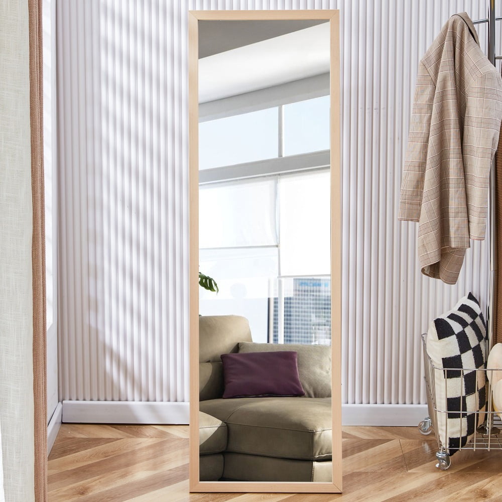 Brown Solid Wood Frame Full-length Mirror 63"*19" - Light Oak Solid