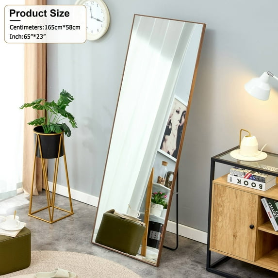 Brown Solid Wood Frame Full-length Mirror, Dressing Mirror, Bedroom Home Porch, Decorative Mirror, Floor & Wall Mounted