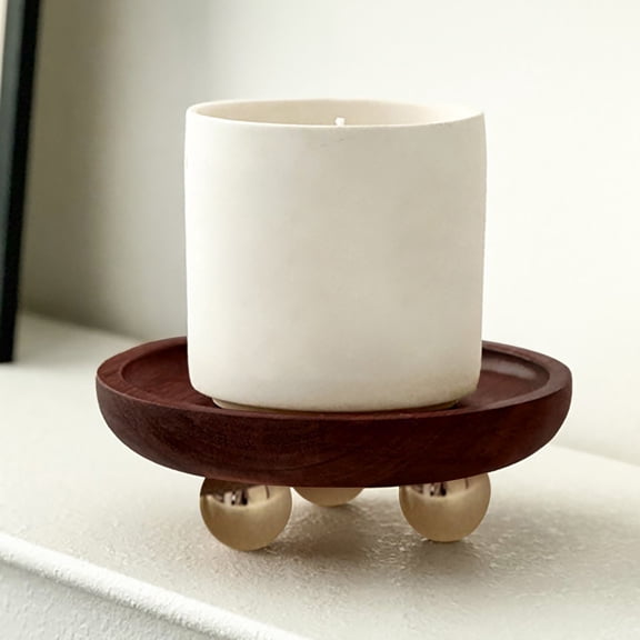 Brown Solid Wood Serving Tray with Gold Legs, Rustic Decorative Display Pedestal for Candles, Plants & Home Decor