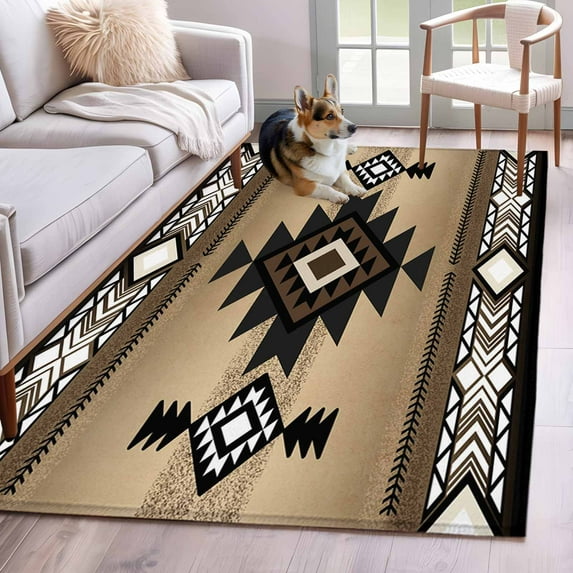 Brown Southwest Area Rug 3x5 Washable Rug Non Slip Farmhouse Boho Aztec Geometric Neutral Large Area Rug Indoor Floor Carpet for Entryway Bedroom Kitchen Living Room Home Office Dining Room Nursery