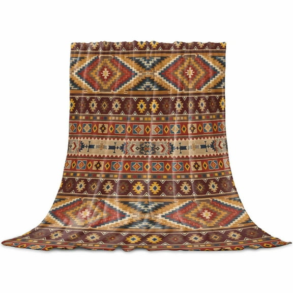 Brown Southwest Aztec Flannel Blanket for Bed, Farmhouse Vintage Geometric Soft Cozy Warm Couch Throw Blanket, Lightweight Fluffy Plush Bedding Blankets for Sofa Decor All Season 31.5"x47"