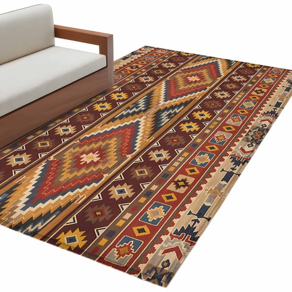 Brown Southwest Aztec Large Area Rugs for Bedroom Living Room, Soft Non Slip Carpet Bedside Rug, Farmhouse Vintage Geometric Rectangular Floor Cover Kitchen Accent Rug 3'x5' for Dining Room/Office