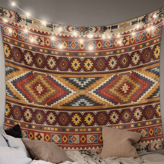 Brown Southwest Aztec Small Tapestry for Bedroom Wall Hanging Tapestry, Farmhouse Vintage Geometric Ceiling Backdrop Tapestries Poster Blanket Wall Decor for Teens Room Living Room Dorm 23" x 28"