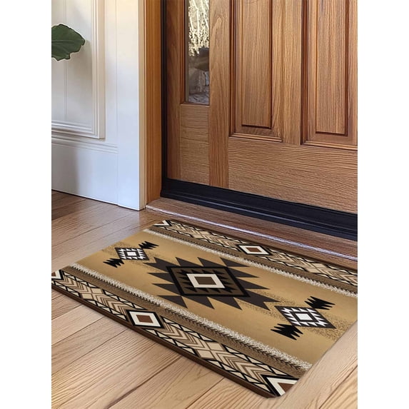 Brown Southwest Door Mat Indoor Outdoor Entrance, Non Slip Rug for Kitchen Bathroom Entryway Rug, Boho Aztec Ethnic Abstract Geometric Washable Doormat Floor Mat for Office 20x31.5 Inch
