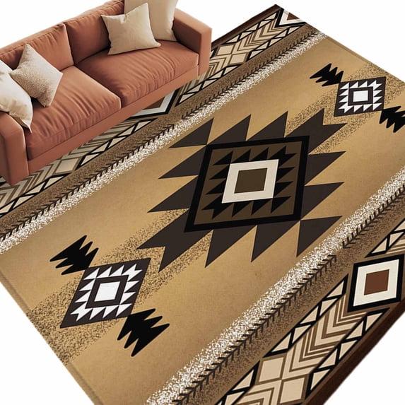 Brown Southwest Large Area Rugs for Bedroom Living Room, Soft Non Slip Carpet Bedside Rug, Boho Aztec Ethnic Abstract Geometric Rectangular Floor Cover Kitchen Accent Rug 6'x9' for Dining Room/Office
