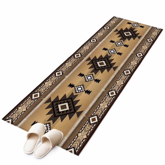 Brown Southwest Large Area Rugs for Bedroom Living Room, Soft Non Slip Carpet Bedside Rug, Boho Aztec Ethnic Abstract Geometric Rectangular Floor Cover Kitchen Accent Rug 2'x6' for Dining Room/Office