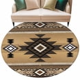thumbnail image 1 of Brown Southwest Large Area Rugs for Bedroom Living Room, Soft Non Slip Carpet Bedside Rug, Boho Aztec Ethnic Abstract Geometric Round Floor Cover Kitchen Accent Rug 8' for Dining Room/Office, 1 of 9