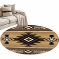 thumbnail image 1 of Brown Southwest Large Area Rugs for Bedroom Living Room, Soft Non Slip Carpet Bedside Rug, Boho Aztec Ethnic Abstract Geometric Round Floor Cover Kitchen Accent Rug 4' for Dining Room/Office, 1 of 9