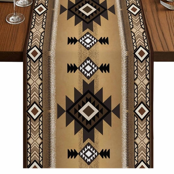 Brown Southwest Short Table Runner 36 Inches Long,Boho Aztec Ethnic Abstract Geometric Cotton Linen Table Runners Dresser Scarves,Tabletop Scarf Furniture Cover for Home Dinner Party Decor 13"x36"