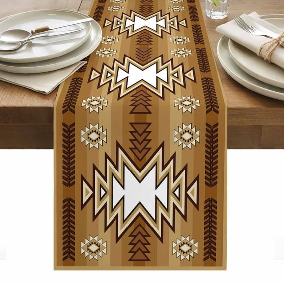 Brown Southwest Table Runner - 108 Inch Long, Kitchen Dining Table Runner Dresser Scarves, Western Rustic Ethnic Mexican Aztec Farmhouse Decor for Coffee Tables Wedding Party Banquet
