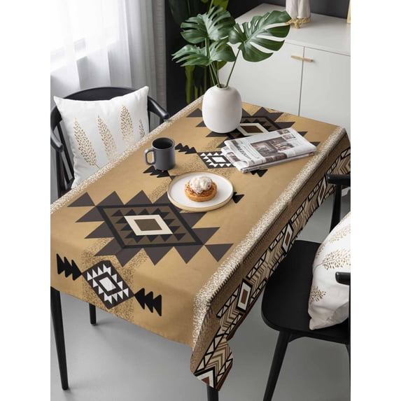 Brown Southwest Tablecloth Rectangle Table Cloths 54x108, Waterproof Tablecloth Outdoor Table Cloth, Boho Aztec Ethnic Abstract Geometric Washable Table Cover for Kitchen Dinning Party
