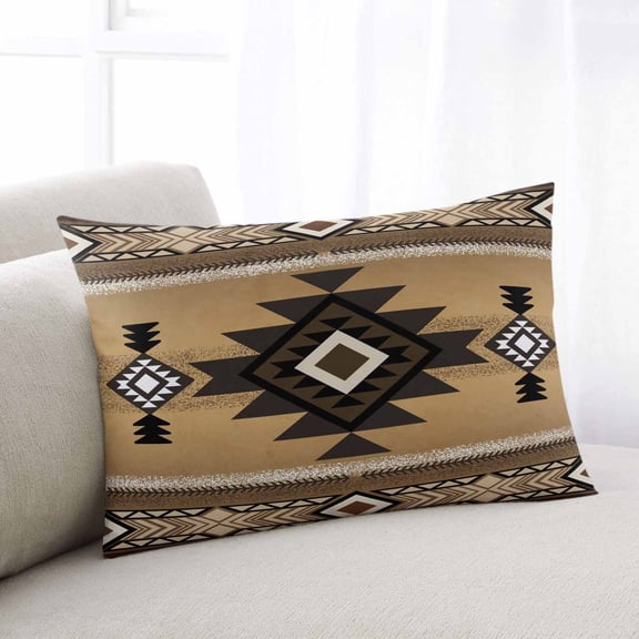 Brown Southwest Throw Pillow Covers, Boho Aztec Ethnic Abstract Geometric Soft Breathable Pillow Cases with Invisible Zipper for Sleeping, King Size Pillowcases for Couch Bed Sofa Chair 20x36 Inches