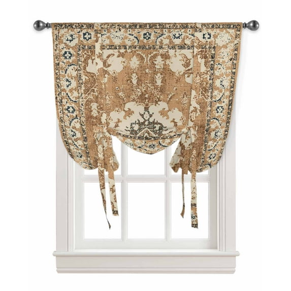 Brown Southwest Tie Up Curtains for Kitchen Bathroom Bedroom Windows 63 Inch Length, Boho Vintage Ethnic Tribes Art Balloon Drape Curtains Shade Rod Pocket Drapery Curtain Panel, 46"x63"