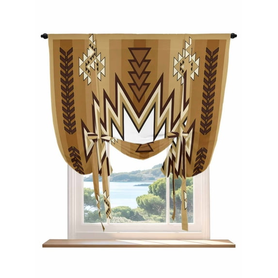 Brown Southwest Tie Up Curtains for Windows 54 Inch Length Balloon Curtains Kitchen Adjustable Balloon Window Shade Western Rustic Ethnic Mexican Aztec Tie Up Valance Bathroom Curtain Window 42"x54"
