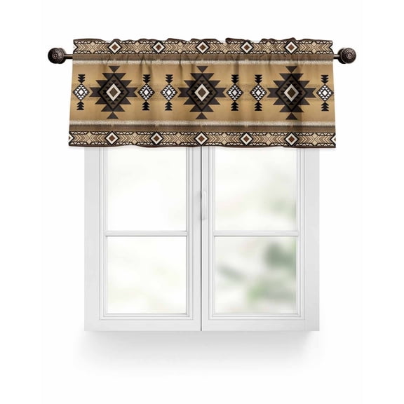 Brown Southwest Tribal Pattern Kitchen Valances for Windows Boho Retro Ethnic Style Valance Curtains&nbsp; for Kitchen /Living Room/Bedroom/ Bathroom Decor, 54"x18 " ,Rod Pocket 1 Panel,