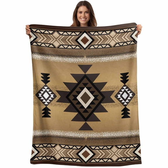 Brown Southwest Tribal Pattern Throw Blankets, Boho Retro Ethnic Style Soft Fleece Blanket Decorative for Home Sofa Couch Chair Living Bedroom, 30x40 Inches,