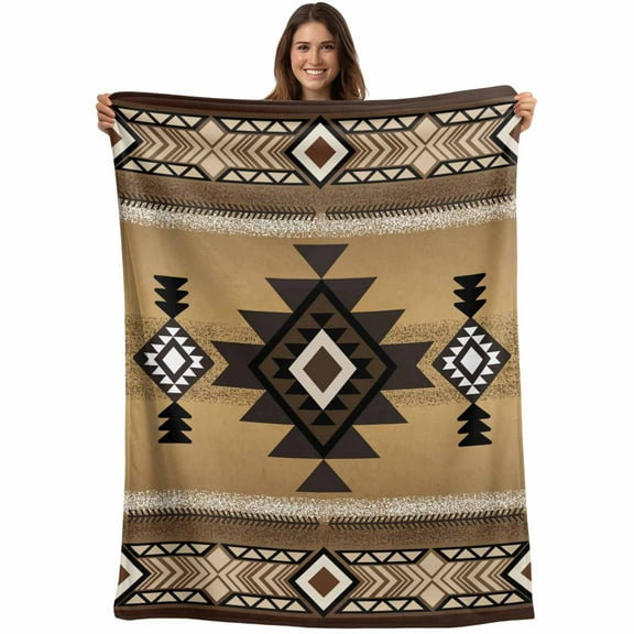 Brown Southwest Tribal Pattern Throw Blankets, Boho Retro Ethnic Style Soft Fleece Blanket Decorative for Home Sofa Couch Chair Living Bedroom, 40x50 inches,