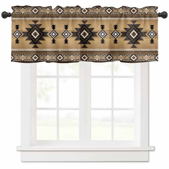 Brown Southwest Valances for Windows Farmhouse Kitchen Curtains Valances Rod Pocket Valance Curtains for Kitchen Windows Boho Aztec Ethnic Abstract Geometric Window Valances for Bathroom 60"x18"