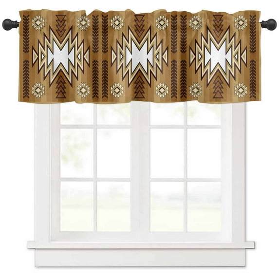 Brown Southwest Valances for Windows Farmhouse Kitchen Curtains Valances Rod Pocket Valance Curtains for Kitchen Windows Western Rustic Ethnic Mexican Aztec Window Valances for Bathroom 42"x12"