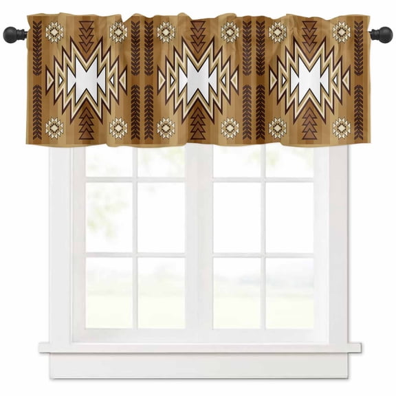 Brown Southwest Valances for Windows Farmhouse Kitchen Curtains Valances Rod Pocket Valance Curtains for Kitchen Windows Western Rustic Ethnic Mexican Aztec Window Valances for Bathroom 60"x18"