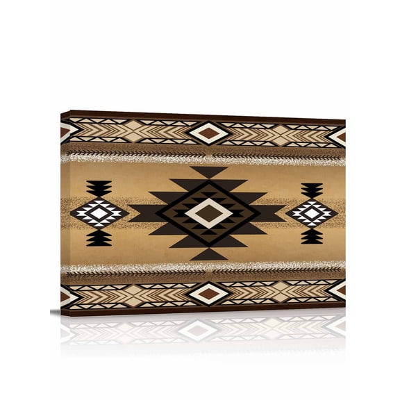 Brown Southwest Wall Art for Living Room,Canvas Picture Wall Decor for Bathroom Bedroom,Boho Aztec Ethnic Abstract Geometric Painting Artwork for Office Kitchen Hallway Dining Room Home Decor 12"x16"