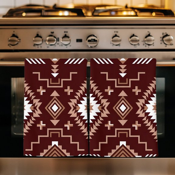 Brown Southwestern Kitchen Towels Set of 1, Boho Geometric Ethnic Tribe Absorbent Dish Towels for Kitchen, Microfiber Hand Towel, Quick Drying Tea Towel for Cleaning Decorative Dishcloths