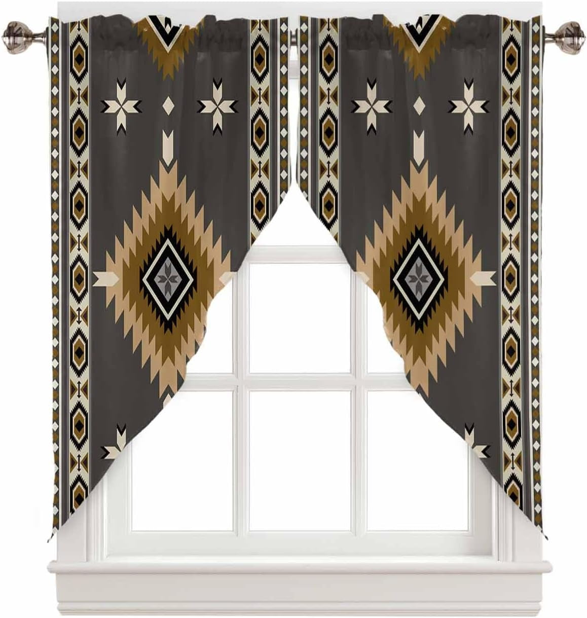 Brown Southwestern Swag Curtains For Living Room/bedroom Modern Ethnic