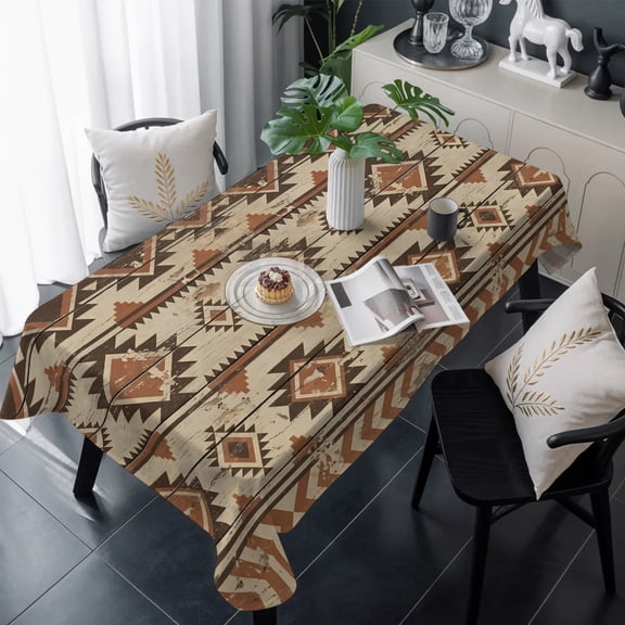Brown Southwestern Table Cloth Waterproof Tablecloths, Ethnic Tribal Art Geometric Abstract Tablecloth Dining Table Cover for Kitchen Party Tabletop Outdoor, Rectangle Tablecloth 60x120 Inch