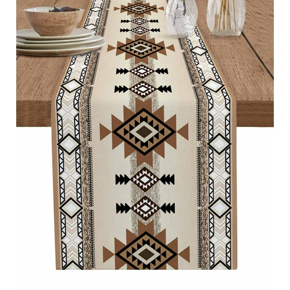 Brown Southwestern Table Runner Boho Ethnic Geometric Farmhouse Tablerunners 16 x 72 Inch, Table Decorations Tabletop Scarf for Summer Gathering Holiday Farmhouse Kitchen Dining Decor