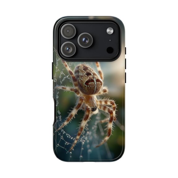 Brown Spider Wet Dew Web Nature Macro Art Phone Case 17 16 15 14 13 12 11 Pro Max