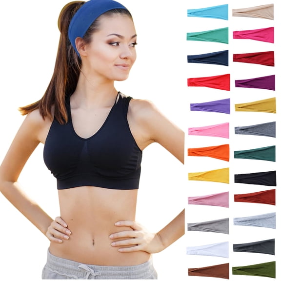 Brown Sports Stretchy Sweat Bands polyester Boho Bandana Head Bands for Women's Hair, Non Slip Workout Yoga Hairband Hair Accessories One Size