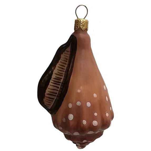 Brown Spotted Conch Seashell Polish Blown Glass Christmas Ornament Decorations
