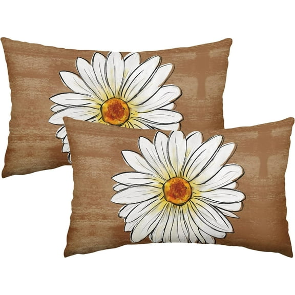 Brown Spring Daisy Lumbar Pillow Covers 12x20 Set of 2 Cute Floral Summer Outdoor Decorative Throw Pillows Farmhouse Flower Pillowcases Linen Rectangle Cushion Case Decor for Home Sofa Couch Bed