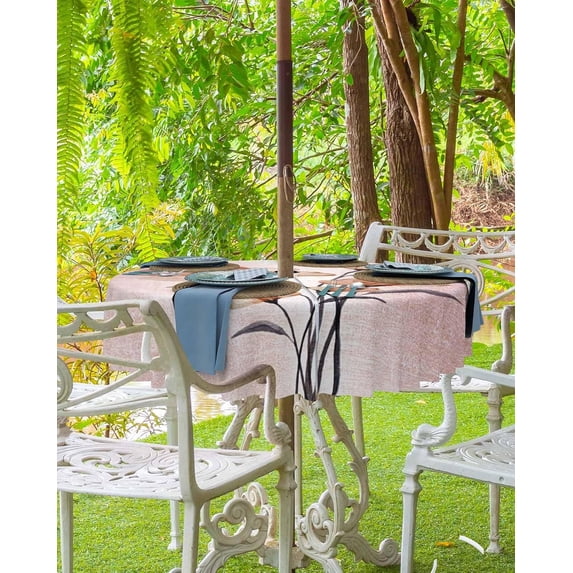 Brown Spring Floral Outdoor Tablecloth - 54x54 Inch Square Dining Table Cover, Vintage Elegant Summer Botanical Waterproof Outdoor Table Cloth with Umbrella Hole & Zipper for Picnic/Patio