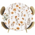 thumbnail image 1 of Brown Spring Floral Round Tablecloth, Fitted Table Cover with Elastic for 45"-54" Round Tables, Flowers Botanical Elegant Pastoral Table Cloth Outdoor Indoor Dinning Party Waterproof Tablecloths, 1 of 7