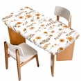 thumbnail image 1 of Brown Spring Floral Table Cloths for 5 Foot Rectangle Tables, Flowers Botanical Elegant Pastoral Patio Waterproof Elastic Fitted Tablecloths, Washable Rectangular Table Cover for Camping, 1 of 8