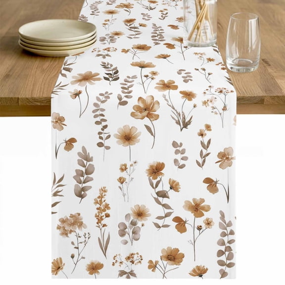 Brown Spring Floral Table Runner 36 Inches Long Farmhouse Dress Scarves, Flowers Leaves Elegant Pastoral Dining Tablerunner for Coffee Table/Kitchen Island/Party Décor, Small 13" x 36"