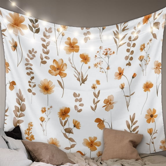 Brown Spring Floral Tapestry for Bedroom Wall Hanging Tapestry, Flowers Botanical Elegant Pastoral Ceiling Backdrop Tapestries Poster Blanket Wall Decor for Teens Room Living Room Dorm 55" x 73"