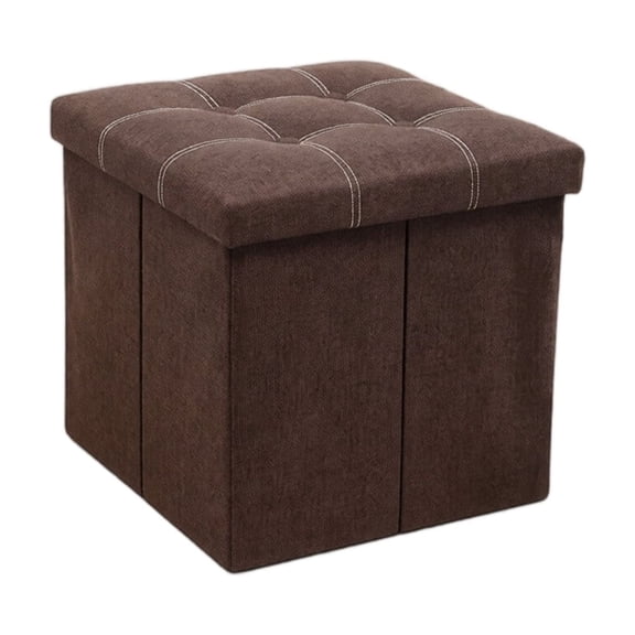 Brown Square Cube Storage Ottoman with Lid, Tufted Hidden Storage Seat for Back to School Dorm Essentials