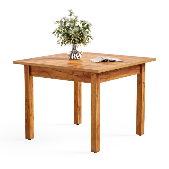 Brown Square Dining Table For 4, Solid Wood Kitchen Table, Modern Style