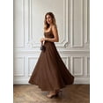 thumbnail image 1 of Brown Square Neck Spaghetti Strap A-Line Maxi Dress For Evening Party Wedding Spring Summer, 1 of 8