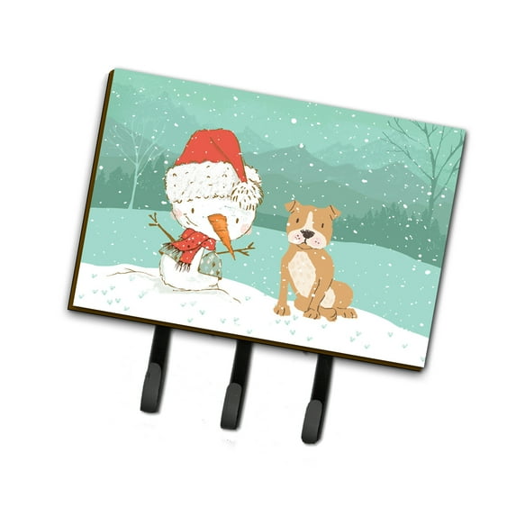 Brown Staffie Snowman Christmas Leash or Key Holder