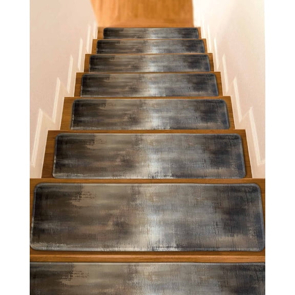 Brown Stair Treads for Wooden Steps Indoor Runner Rug Carpet, Abstract Art Modern Ombre Oil Painting 4 Pieces Peel and Stick Staircase Step Treads Covers Washable Throw Door Mats, 30"x8"