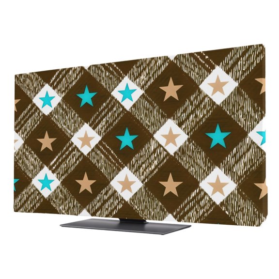Brown Star Buffalo Plaid TV Cover for 24 Inch Screen,Stretch Fabric Dustproof TV Display Protector,4th of July Patriotic American Elastic Slipcover Monitor Cover for Indoor Computer 20.9"x11.8"
