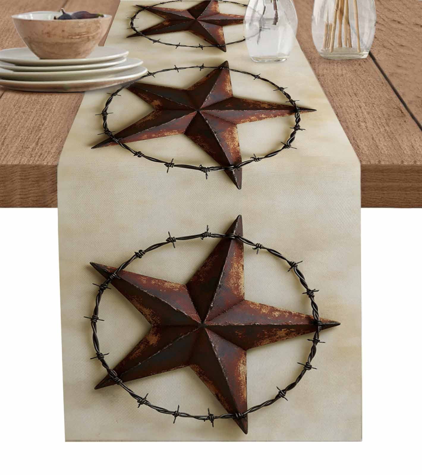 Western Rustic Table Runner Brown Star Country Burlap Cotton Table Runner 13x36 Inches Short ...