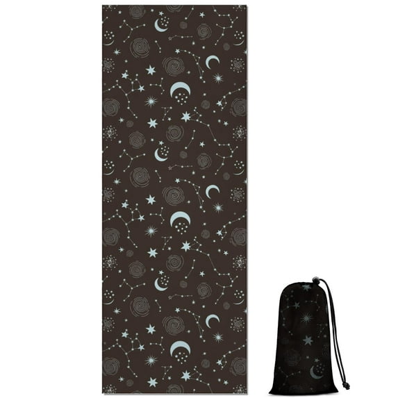 Brown Star Moon Constellation Pattern Hot Yoga Mat Towel Non Slip for Hot Yoga - Quick-Drying Yoga Mat Cover with 4 Corner Pockets with Travel Bag - Hot Yoga Towel Non Slip 70"x26"