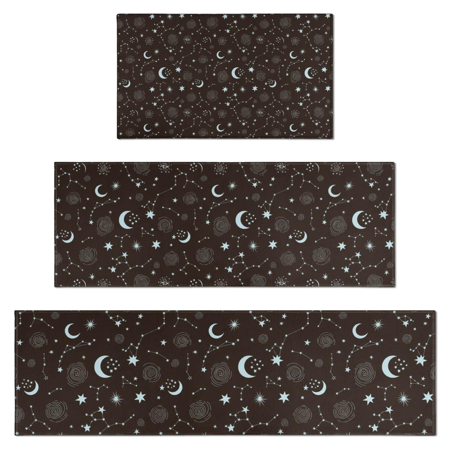Brown Star Moon Constellation Pattern Kitchen Rugs Sets Of 3,Kitchen ...
