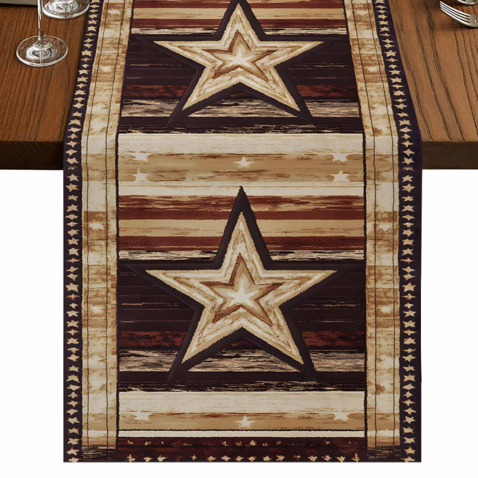 Western Rustic Table Runner Brown Star Western 108 Inch Table Runner, Country Brown Vintage Wooden ...